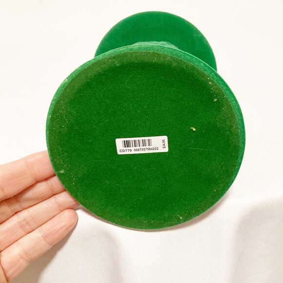 Bath & Body Works Green Flocked Velvet Santa Standing Pedestal Candle Holder - Picture 7 of 7